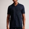 Ted Baker Blue Ranney Short Sleeve Embroidered Panel Shirt 1 Ted Baker Blue Ranney Short Sleeve Embroidered Panel Shirt -Ted Baker Shop M91822s