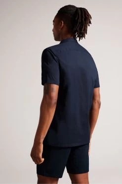 Ted Baker Blue Ranney Short Sleeve Embroidered Panel Shirt 7 Ted Baker Blue Ranney Short Sleeve Embroidered Panel Shirt -Ted Baker Shop M91822s2