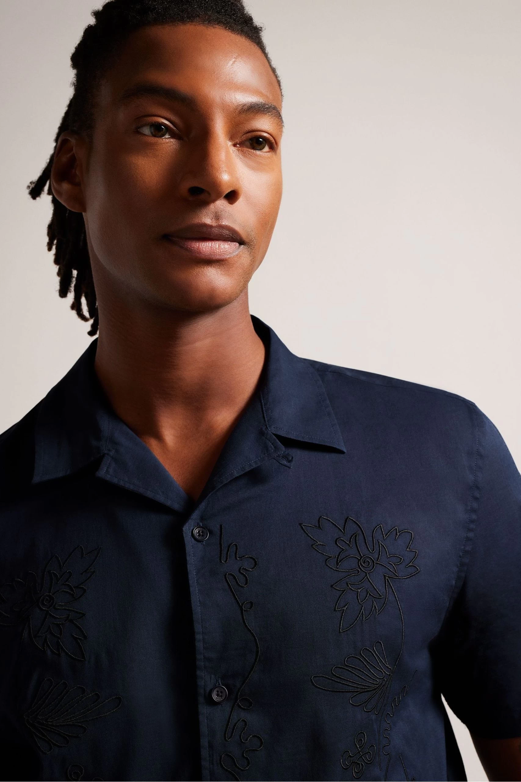 Ted Baker Blue Ranney Short Sleeve Embroidered Panel Shirt 5 Ted Baker Blue Ranney Short Sleeve Embroidered Panel Shirt - Image 3