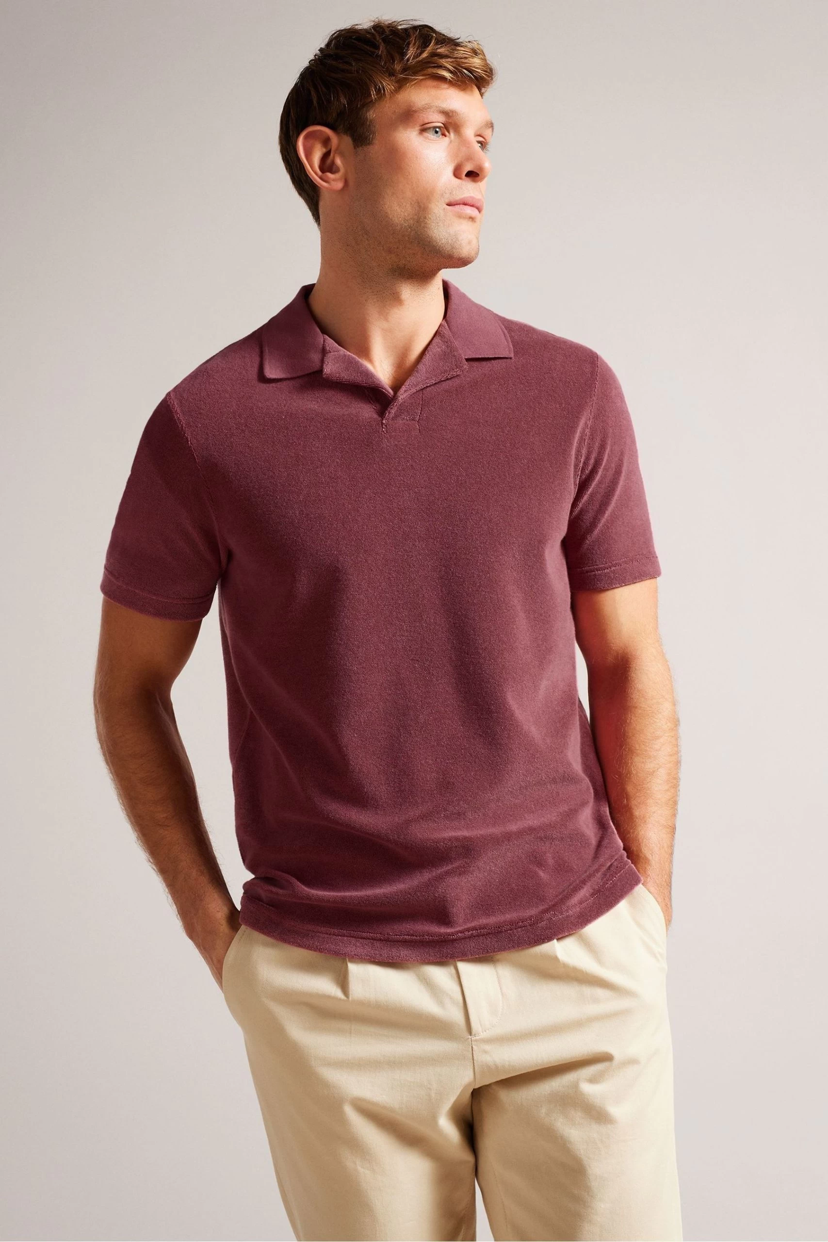 Ted Baker Pink Sndbank Short Sleeved Regular Fit Towelling Polo Shirt 3 Ted Baker Pink Sndbank Short Sleeved Regular Fit Towelling Polo Shirt