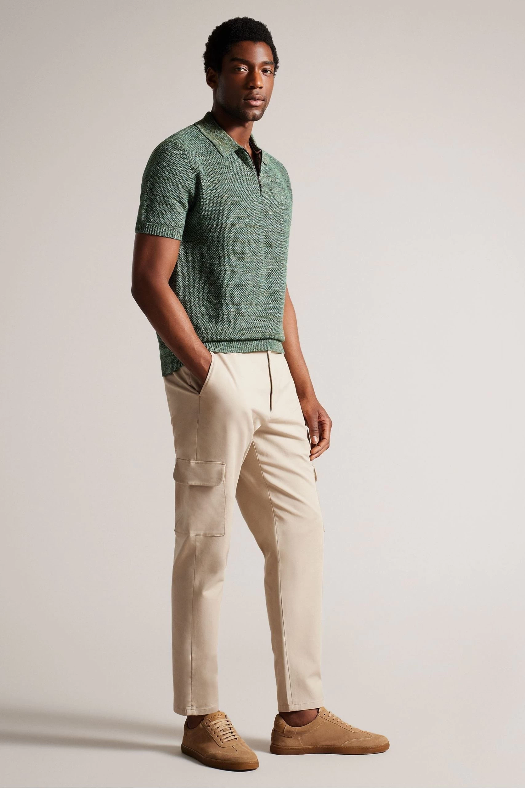 Ted Baker Green Blossam Regular Textured Zip Polo Shirt 5 Ted Baker Green Blossam Regular Textured Zip Polo Shirt - Image 3