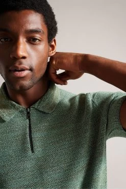 Ted Baker Green Blossam Regular Textured Zip Polo Shirt 11 Ted Baker Green Blossam Regular Textured Zip Polo Shirt -Ted Baker Shop M99334s4