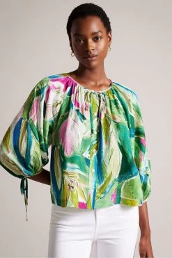 Ted Baker Green Karisah Raglan Puff Sleeve Blouse