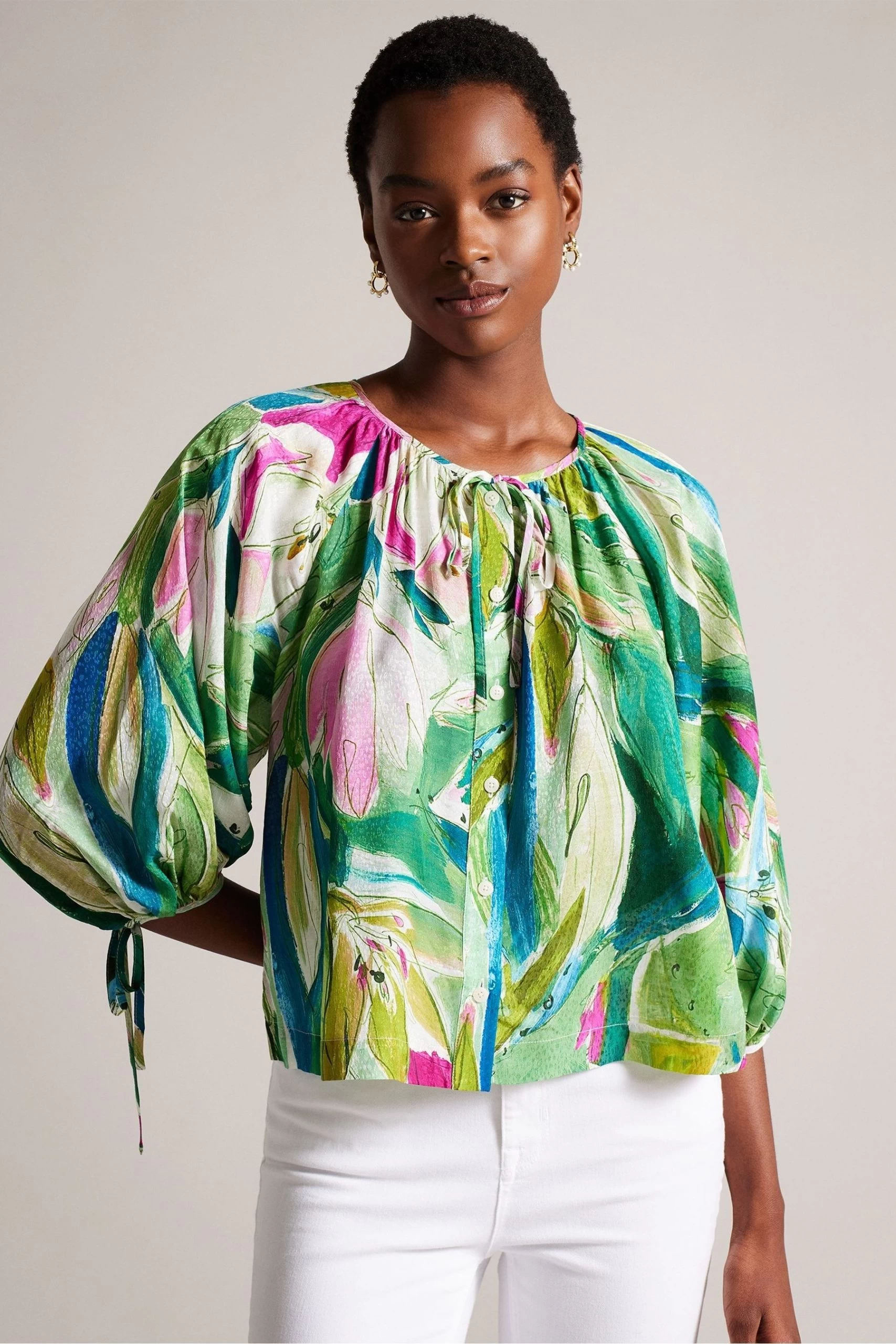 Ted Baker Green Karisah Raglan Puff Sleeve Blouse 3 Ted Baker Green Karisah Raglan Puff Sleeve Blouse