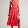 Ted Baker Pink Loueli Cross Front Pleated Dress With Knit Bodice 1 Ted Baker Pink Loueli Cross Front Pleated Dress With Knit Bodice -Ted Baker Shop N00682s