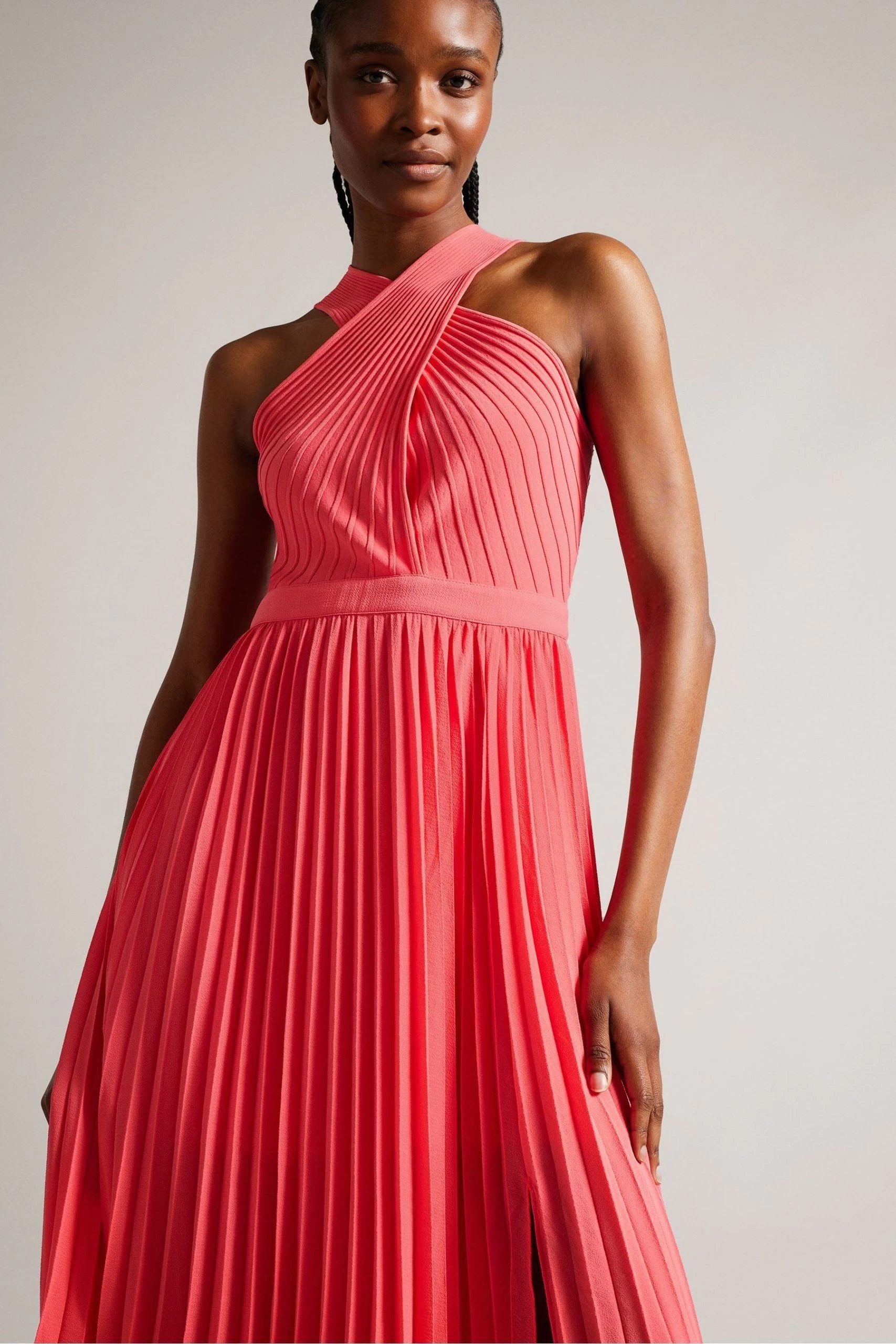 Ted Baker Pink Loueli Cross Front Pleated Dress With Knit Bodice 5 Ted Baker Pink Loueli Cross Front Pleated Dress With Knit Bodice - Image 3