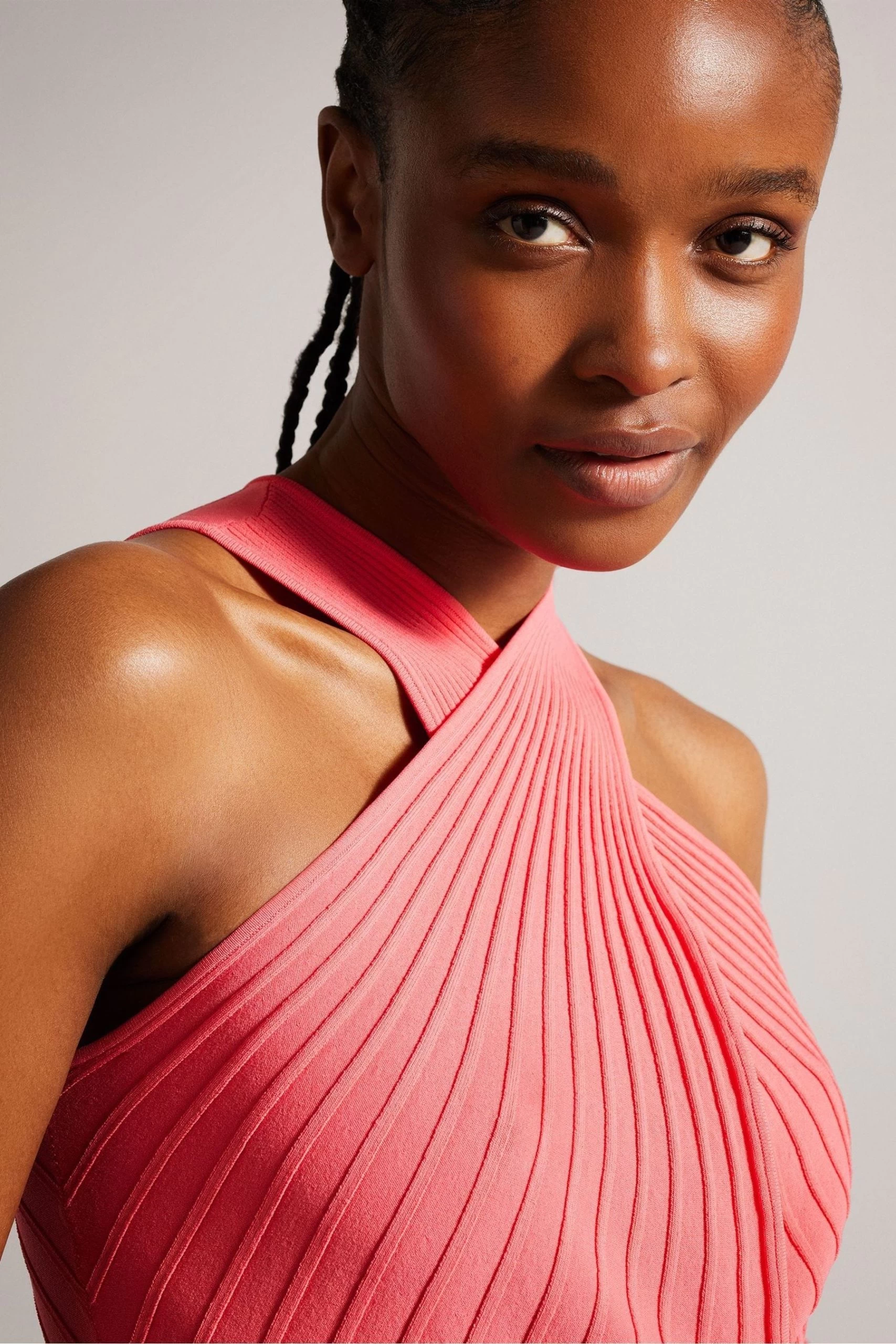 Ted Baker Pink Loueli Cross Front Pleated Dress With Knit Bodice 6 Ted Baker Pink Loueli Cross Front Pleated Dress With Knit Bodice - Image 4