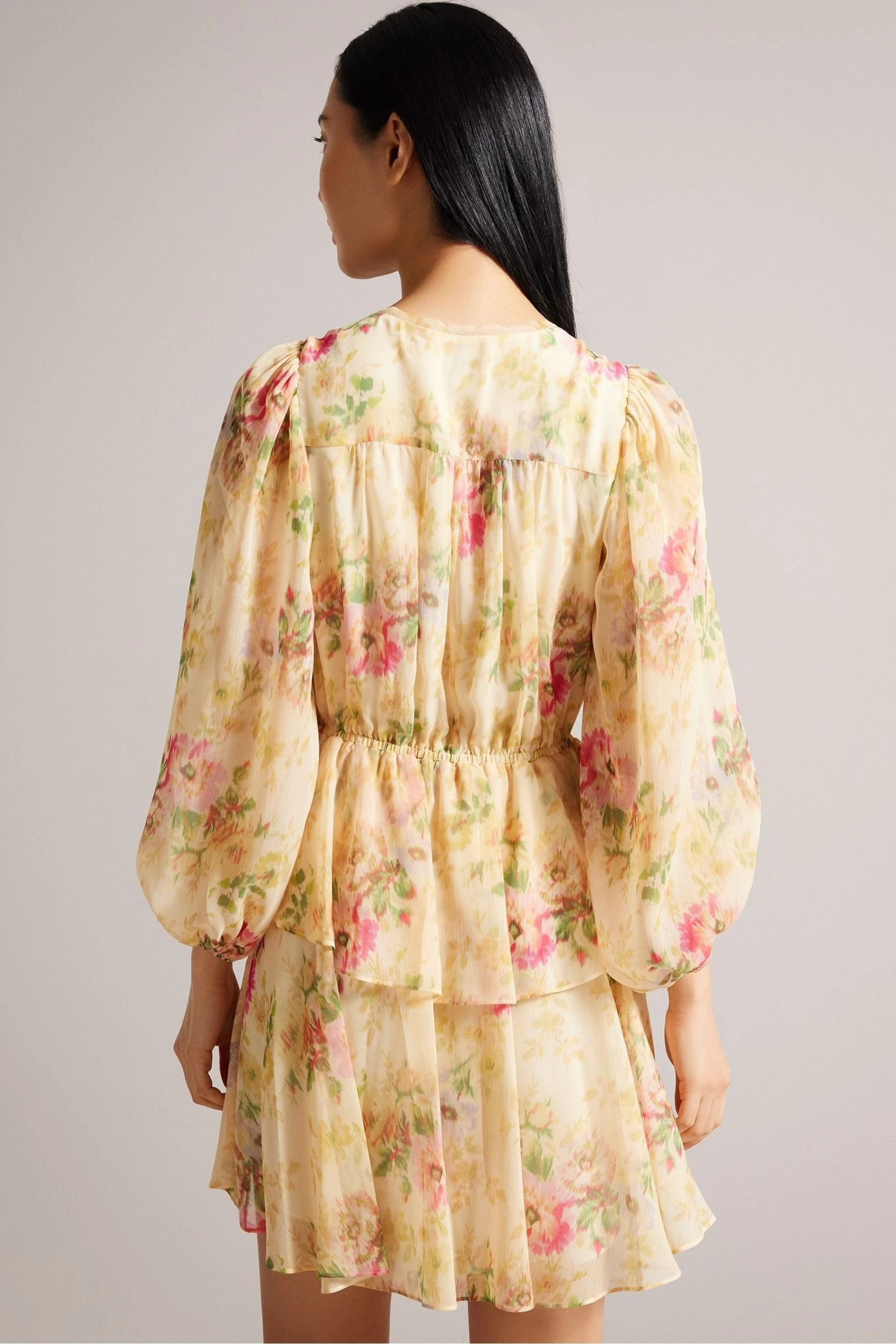 Ted Baker Tamziiy V-Neck Ggt Printed Tie Front Mini Brown Dress 4 Ted Baker Tamziiy V-Neck Ggt Printed Tie Front Mini Brown Dress - Image 2