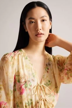 Ted Baker Tamziiy V-Neck Ggt Printed Tie Front Mini Brown Dress 10 Ted Baker Tamziiy V-Neck Ggt Printed Tie Front Mini Brown Dress -Ted Baker Shop N00688s4