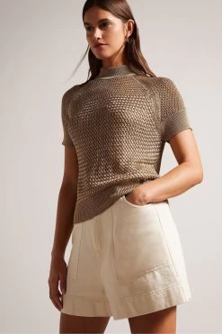 Ted Baker Abaly Basket Stitch Seeveless Brown Top