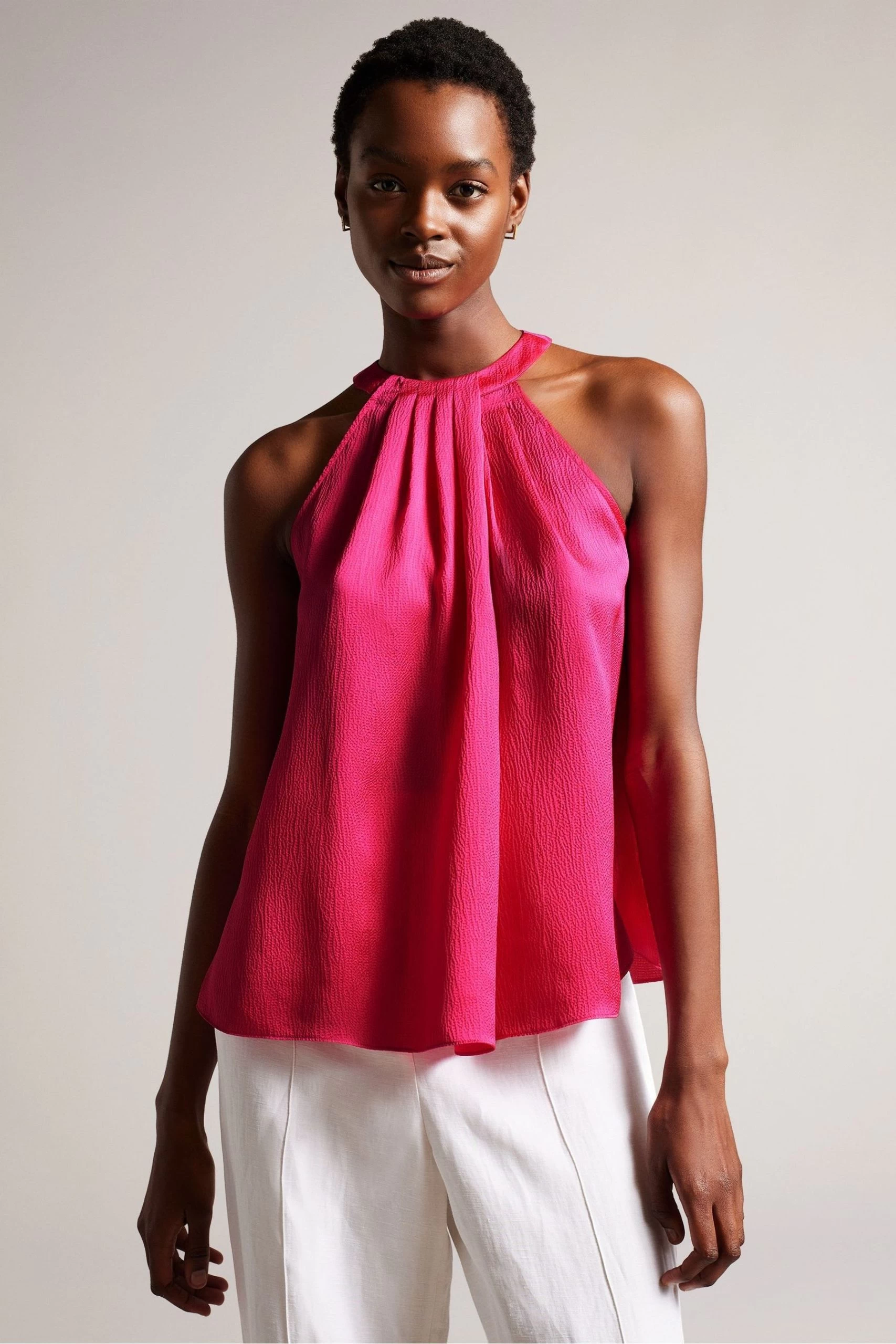 Ted Baker Pink Corrali Halter Neck Top With Pleat Detail 3 Ted Baker Pink Corrali Halter Neck Top With Pleat Detail