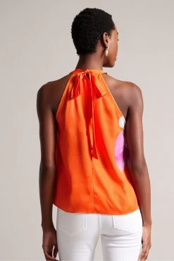 Ted Baker Orange Milenaa Halter Neck Top With Pleat Detail 7 Ted Baker Orange Milenaa Halter Neck Top With Pleat Detail -Ted Baker Shop N00699s2