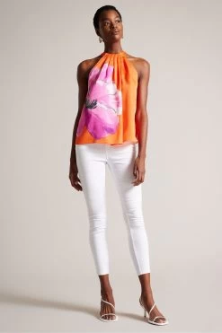 Ted Baker Orange Milenaa Halter Neck Top With Pleat Detail 8 Ted Baker Orange Milenaa Halter Neck Top With Pleat Detail -Ted Baker Shop N00699s3