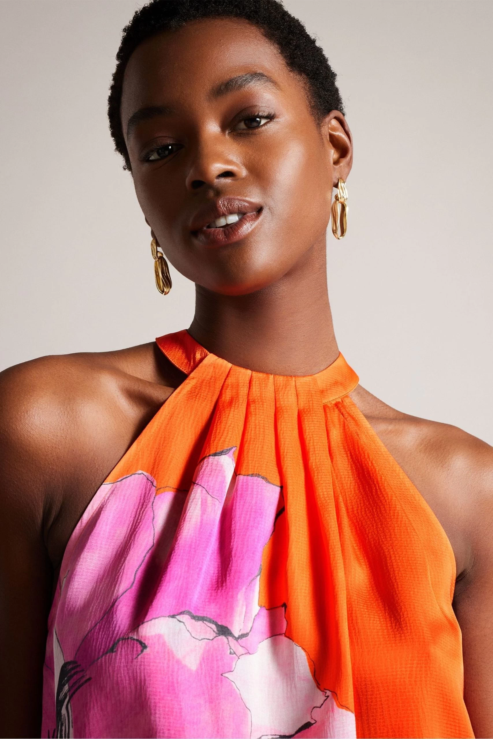 Ted Baker Orange Milenaa Halter Neck Top With Pleat Detail 6 Ted Baker Orange Milenaa Halter Neck Top With Pleat Detail - Image 4