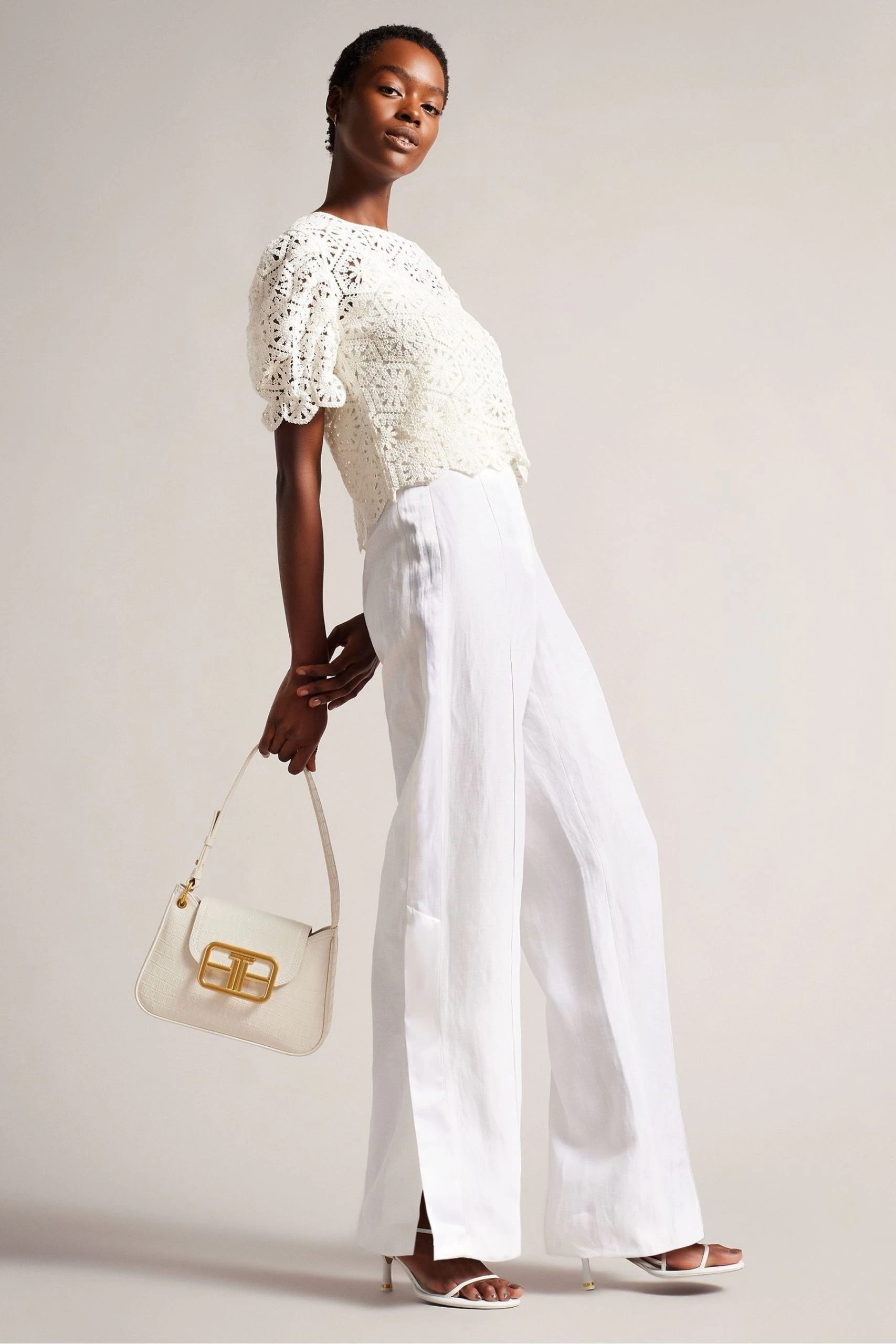 Ted Baker Ambya Crochet Knit Puff Sleeve White Top 5 Ted Baker Ambya Crochet Knit Puff Sleeve White Top - Image 3