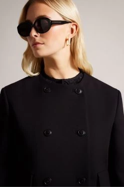Ted Baker Molleia Double Breasted Cropped Collarless Black Coat 10 Ted Baker Molleia Double Breasted Cropped Collarless Black Coat -Ted Baker Shop N00713s4