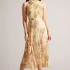 Ted Baker Natural Amerah Tan Cross Front Pleated Midi Dress -Ted Baker Shop N05816s