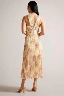Ted Baker Natural Amerah Tan Cross Front Pleated Midi Dress 8 Ted Baker Natural Amerah Tan Cross Front Pleated Midi Dress -Ted Baker Shop N05816s2