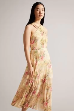 Ted Baker Natural Amerah Tan Cross Front Pleated Midi Dress 9 Ted Baker Natural Amerah Tan Cross Front Pleated Midi Dress -Ted Baker Shop N05816s3