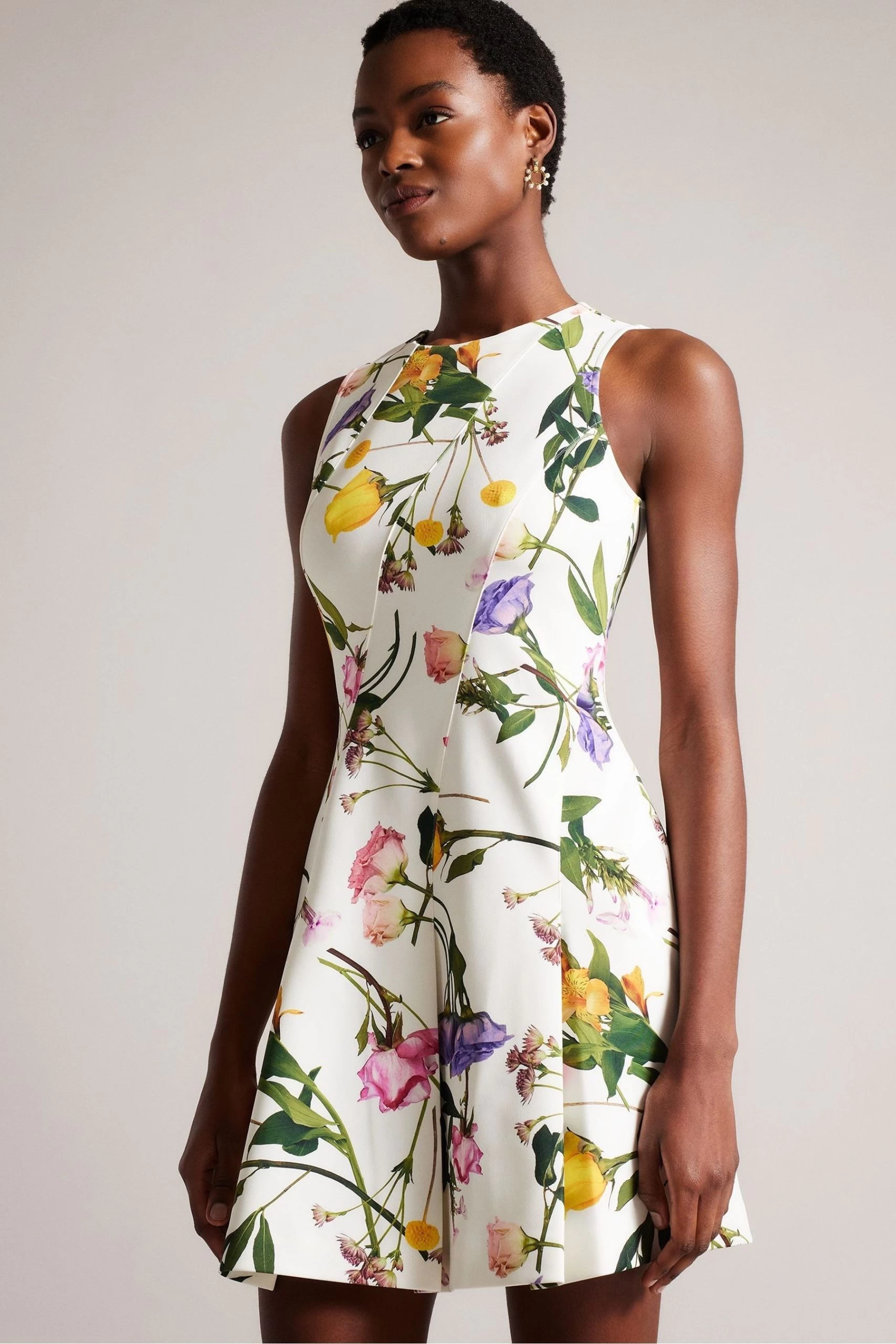 Ted Baker Ruxane Printed Neoprene Skater White Dress 5 Ted Baker Ruxane Printed Neoprene Skater White Dress - Image 3
