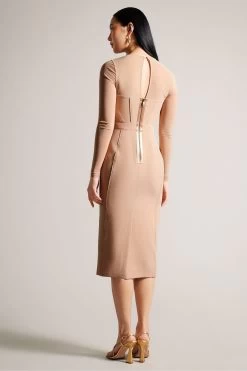 Ted Baker Ivylou Bodycon Nude Midi Dress With Sheer Panels -Ted Baker Shop N43 066s2