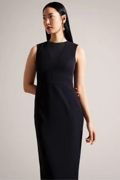 Ted Baker Blue Elissii Bodycon Midi Dress With Sheer Panelling -Ted Baker Shop N43035s3