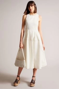 Ted Baker Cream Eriie Round Neck Sleeveless Full Skirted Dress