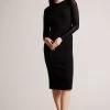 Ted Baker Ivylou Bodycon Black Midi Dress With Sheer Panels 2 Ted Baker Ivylou Bodycon Black Midi Dress With Sheer Panels -Ted Baker Shop N43054s