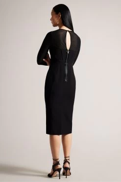 Ted Baker Ivylou Bodycon Black Midi Dress With Sheer Panels 8 Ted Baker Ivylou Bodycon Black Midi Dress With Sheer Panels -Ted Baker Shop N43054s2