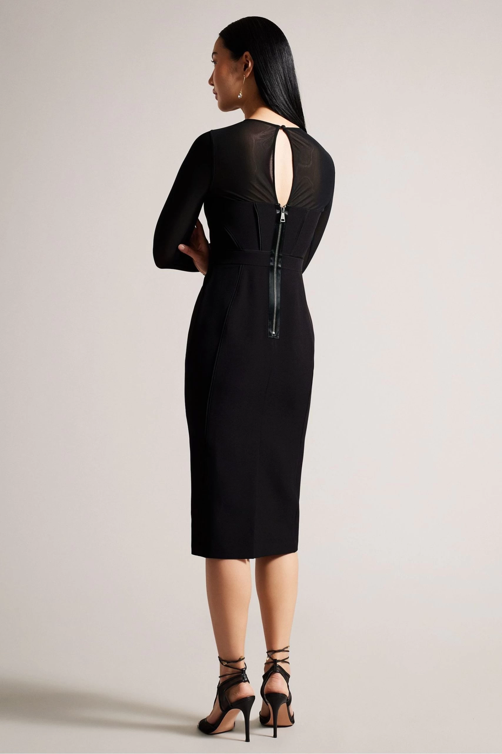 Ted Baker Ivylou Bodycon Black Midi Dress With Sheer Panels 4 Ted Baker Ivylou Bodycon Black Midi Dress With Sheer Panels - Image 2