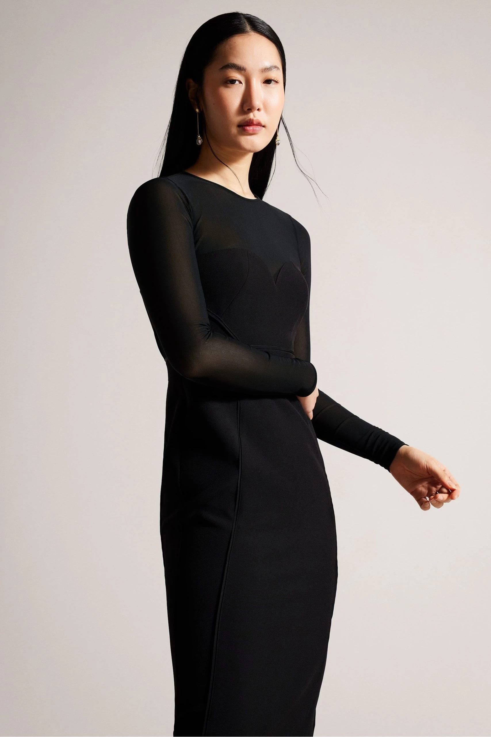Ted Baker Ivylou Bodycon Black Midi Dress With Sheer Panels 5 Ted Baker Ivylou Bodycon Black Midi Dress With Sheer Panels - Image 3