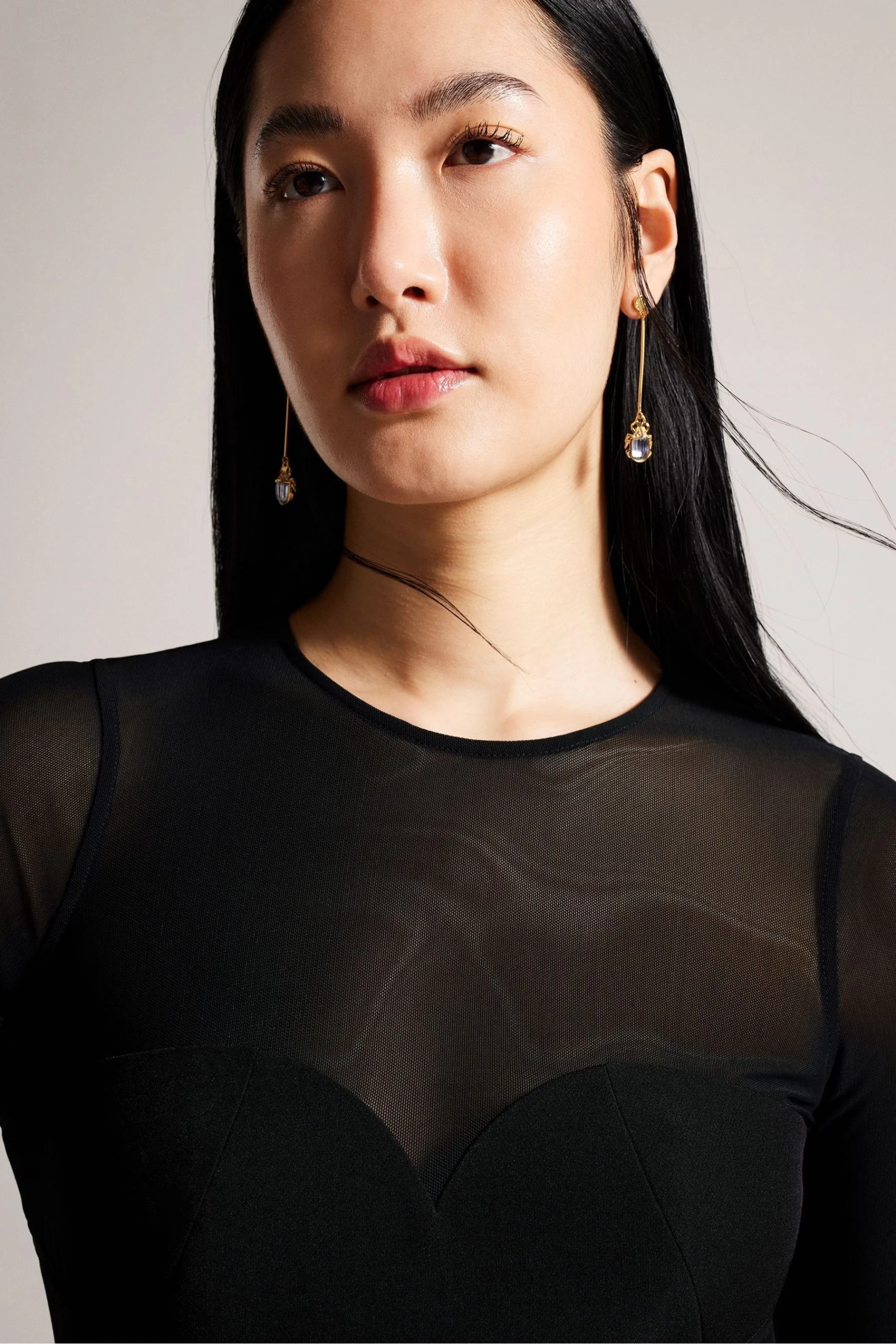 Ted Baker Ivylou Bodycon Black Midi Dress With Sheer Panels 6 Ted Baker Ivylou Bodycon Black Midi Dress With Sheer Panels - Image 4