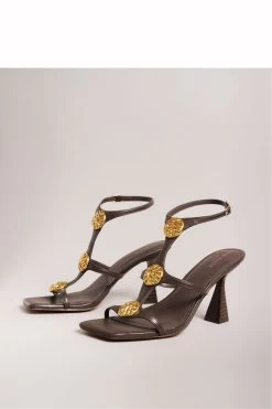 Ted Baker Tayalin Gold Coin Heeled Brown Sandals