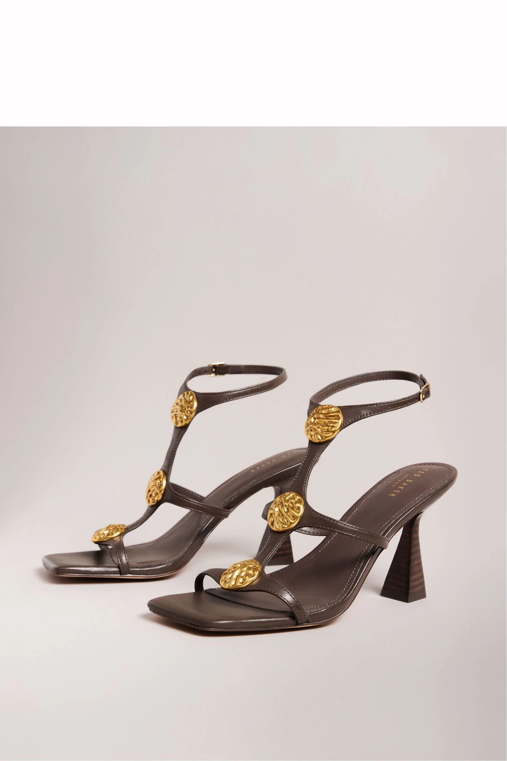 Ted Baker Tayalin Gold Coin Heeled Brown Sandals 3 Ted Baker Tayalin Gold Coin Heeled Brown Sandals