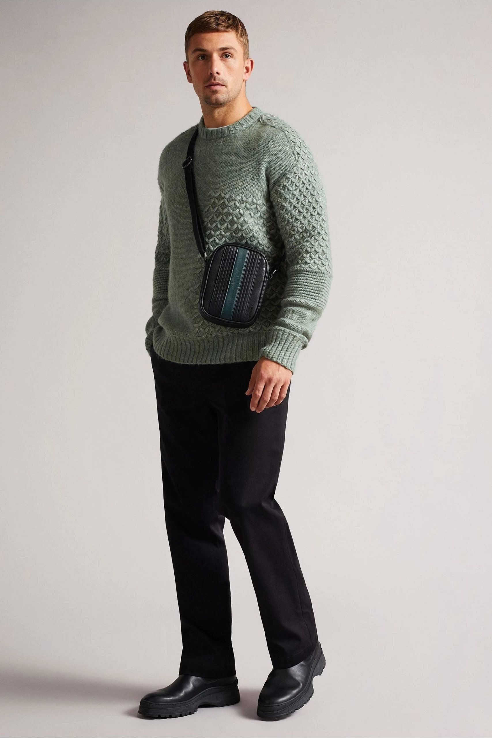 Ted Baker Black Evver Striped Pu Flight Bag 7 Ted Baker Black Evver Striped Pu Flight Bag - Image 5