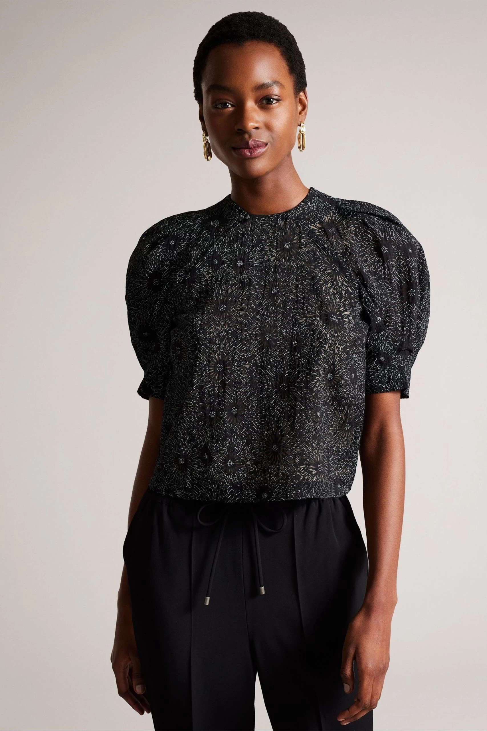Ted Baker Ingriid Black Boxy Puffed Sleeve Top 3 Ted Baker Ingriid Black Boxy Puffed Sleeve Top