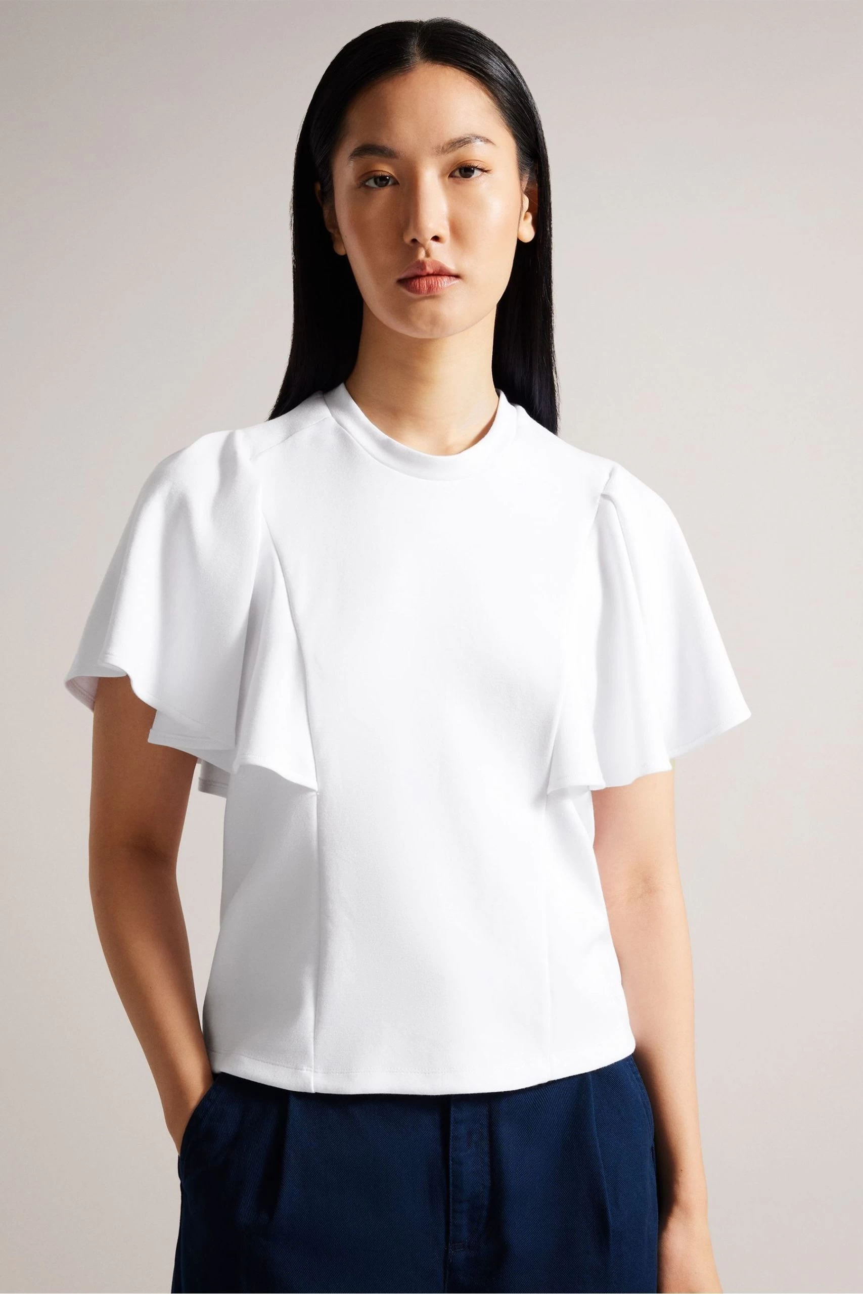Ted Baker Nikilaa White Boxy T-Shirt With Angel Sleeves 3 Ted Baker Nikilaa White Boxy T-Shirt With Angel Sleeves