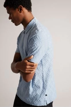 Ted Baker Blue Maroc Short Sleeved Regular Zip Jacquard Polo Shirt 9 Ted Baker Blue Maroc Short Sleeved Regular Zip Jacquard Polo Shirt -Ted Baker Shop T51446s3