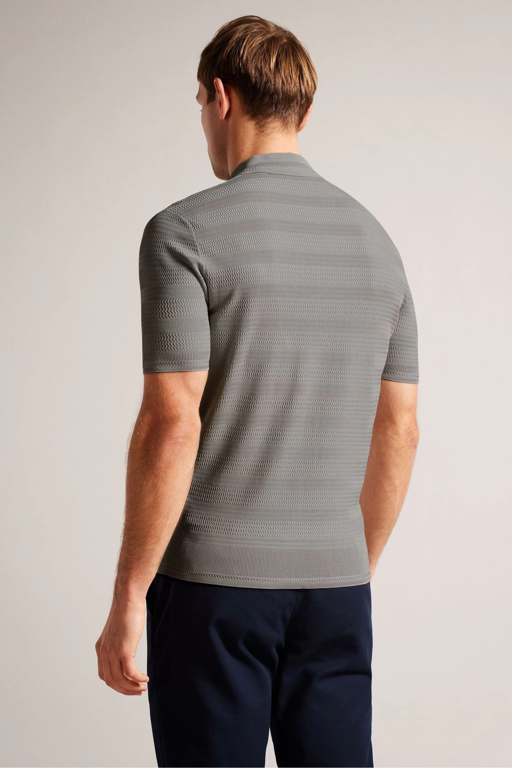 Ted Baker Grey Stree Short Sleeved Textured Polo Shirt 4 Ted Baker Grey Stree Short Sleeved Textured Polo Shirt - Image 2