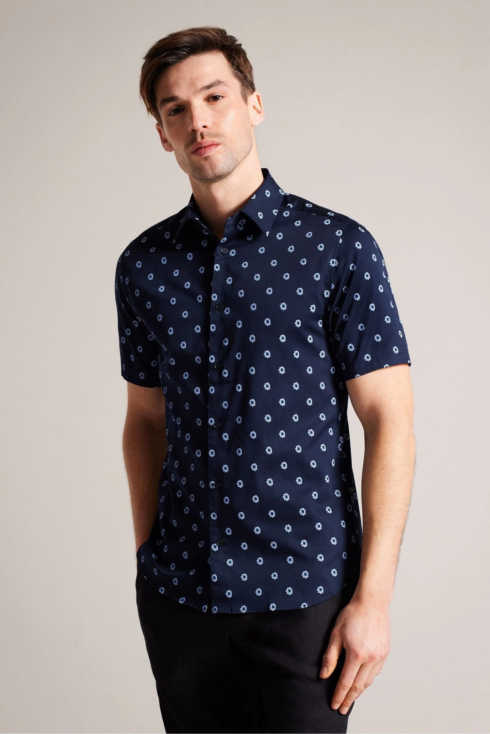 Ted Baker Blue Kymsho Short Sleeve Ditsy Floral Shirt 3 Ted Baker Blue Kymsho Short Sleeve Ditsy Floral Shirt