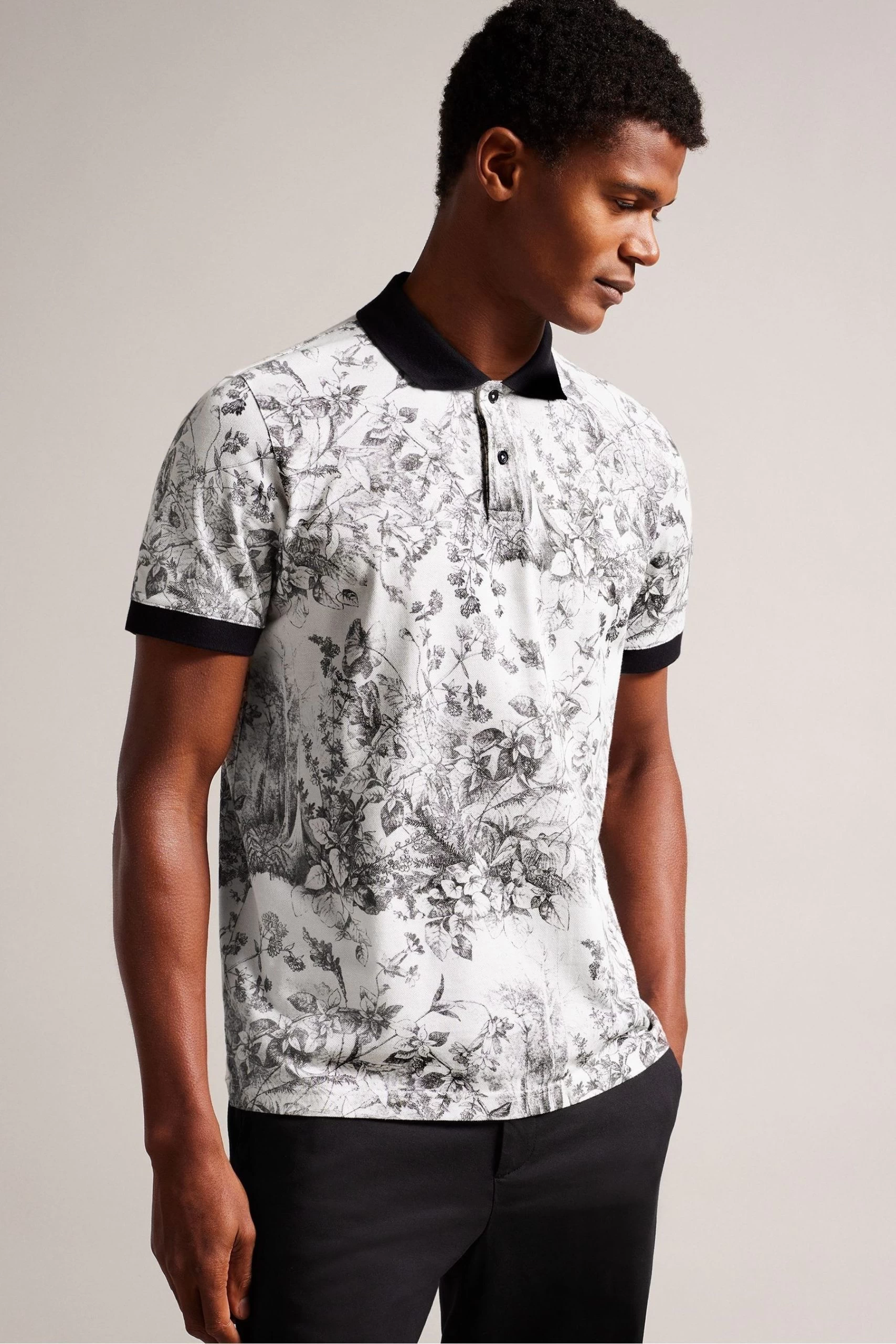 Ted Baker Quinten White Short Sleeved Regular Fit Printed Polo Shirt 4 Ted Baker Quinten White Short Sleeved Regular Fit Printed Polo Shirt - Image 2