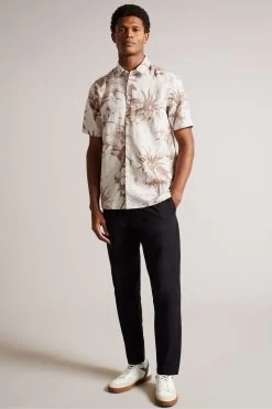 Ted Baker Belmar Natural Short Sleeve Linen Blend Floral Shirt -Ted Baker Shop T51478s3