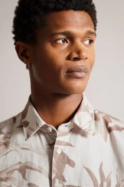 Ted Baker Belmar Natural Short Sleeve Linen Blend Floral Shirt -Ted Baker Shop T51478s4