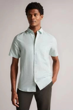 Ted Baker Addle Light Blue Short Sleeve Linen Shirt