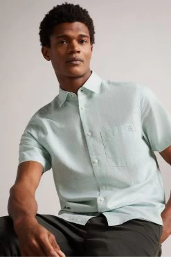 Ted Baker Addle Light Blue Short Sleeve Linen Shirt -Ted Baker Shop T57495s3