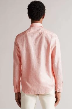 Ted Baker Remark Coral Pink Long Sleeve Linen Shirt 8 Ted Baker Remark Coral Pink Long Sleeve Linen Shirt -Ted Baker Shop T57496s2