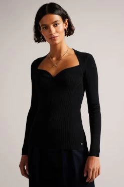 Ted Baker Helen Sweetheart Neckline Black Knitted Top