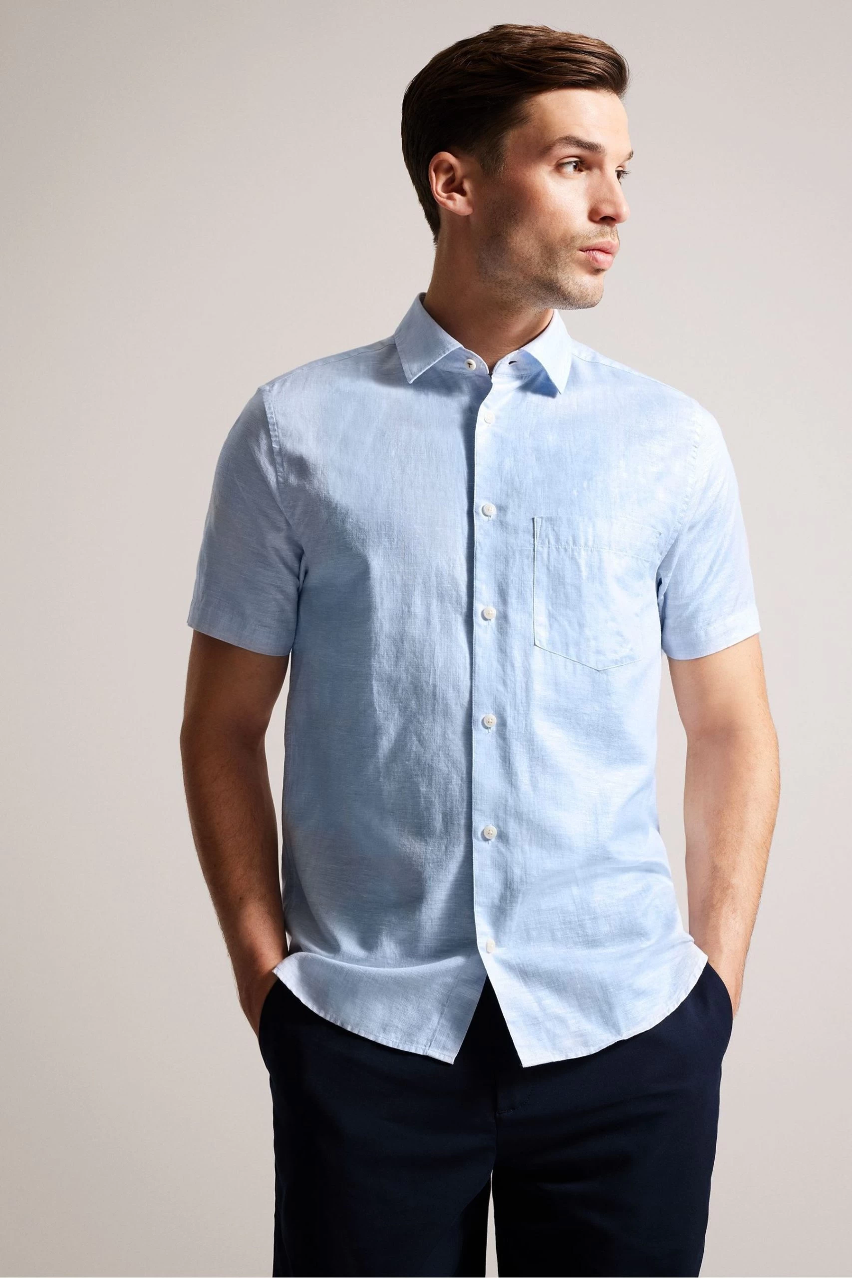 Ted Baker Blue Kingfrd Short Sleeve Linen Shirt 3 Ted Baker Blue Kingfrd Short Sleeve Linen Shirt