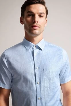 Ted Baker Blue Kingfrd Short Sleeve Linen Shirt 10 Ted Baker Blue Kingfrd Short Sleeve Linen Shirt -Ted Baker Shop T60259s4