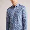 Ted Baker Blue Barder Long Sleeve Stretch Geo Shirt -Ted Baker Shop T60265s